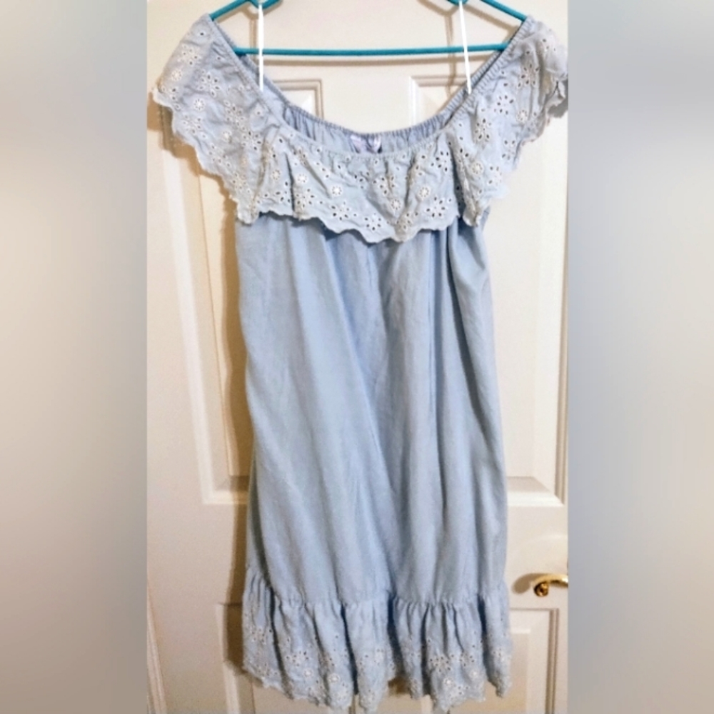 Time & Tru Light Blue Basic Eyelet Dress in Large